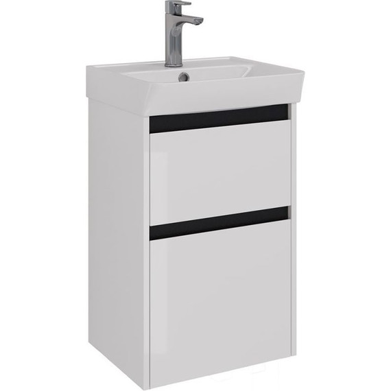 Тумба подвесная с раковиной Lemark Combi 45 см LM03C45T-black, белый глянец/черный матовый - фото 