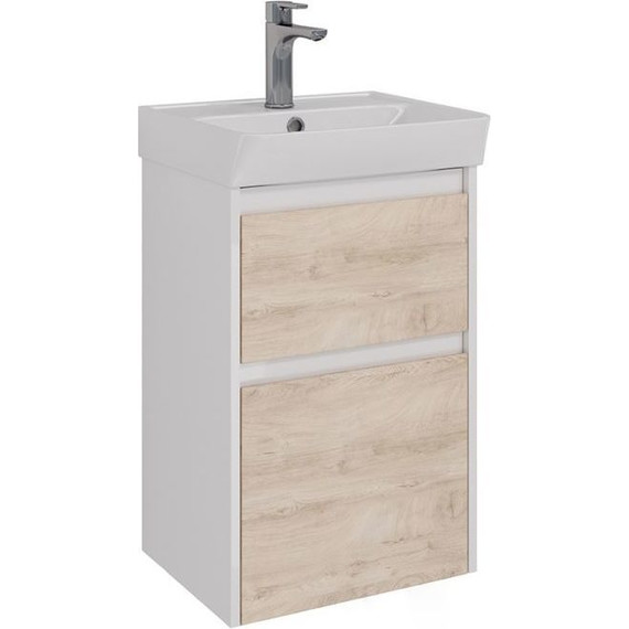 Тумба подвесная с раковиной Lemark Combi 45 см LM03C45T-dub, белый глянец/дуб кантри - фото 