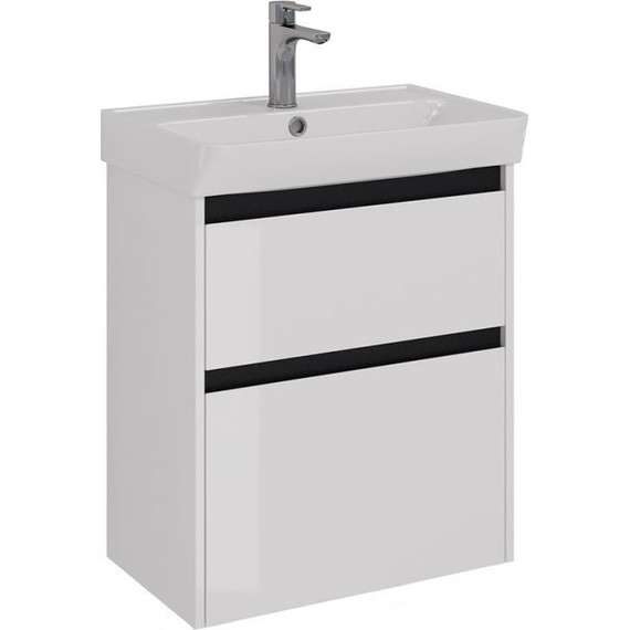 Тумба подвесная с раковиной Lemark Combi 60 см LM03C60T-black, белый глянец/черный матовый - фото 