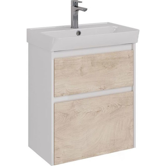 Тумба подвесная с раковиной Lemark Combi 60 см LM03C60T-dub, белый глянец/дуб кантри - фото 