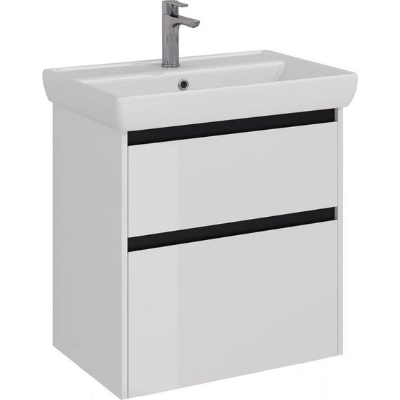 Тумба подвесная с раковиной Lemark Combi 70 см LM03C70T-black, белый глянец/черный матовый - фото 