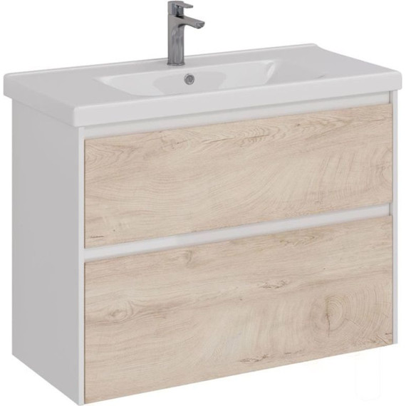 Тумба подвесная с раковиной Lemark Combi 100 см LM03C100T-dub, белый глянец/дуб кантри - фото 