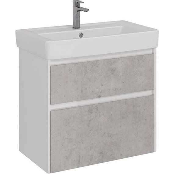 Тумба подвесная с раковиной Lemark Combi 80 см LM03C80T-Beton, белый глянец/бетон - фото 