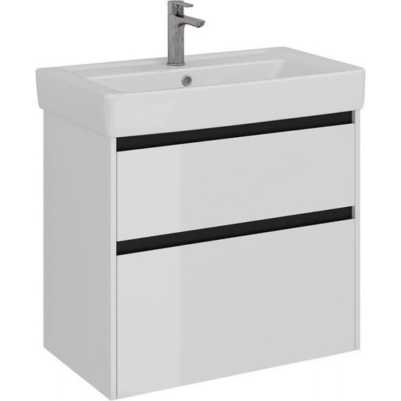 Тумба подвесная с раковиной Lemark Combi 80 см LM03C80T-black, белый глянец/черный матовый - фото 