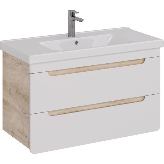 Тумба подвесная с раковиной Lemark Olivia 100 см LM08OL100T, дуб кантри/белый глянец - фото 
