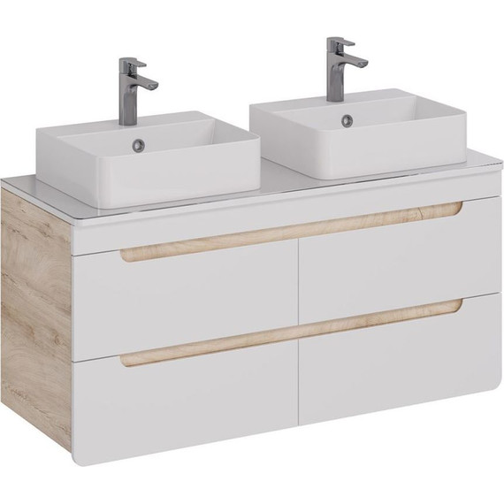 Тумба подвесная со столешницей Lemark Olivia 125 см LM08OL125T, дуб кантри/белый глянец - фото 