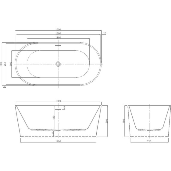 Ванна отдельностоящая Azario Bristol BRI16080 160х80 см, Размер - мм: 1600х800 - фото 5
