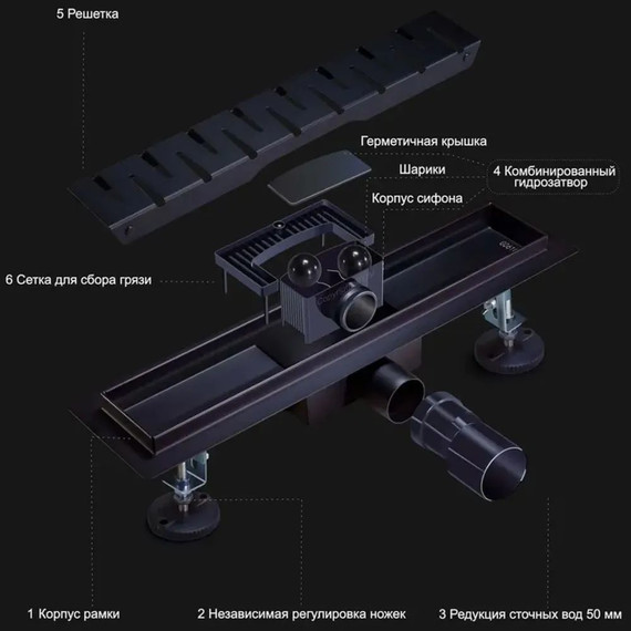Трап TIM 60 см BAD466002BK, чёрный матовый (под плитку) - фото 6