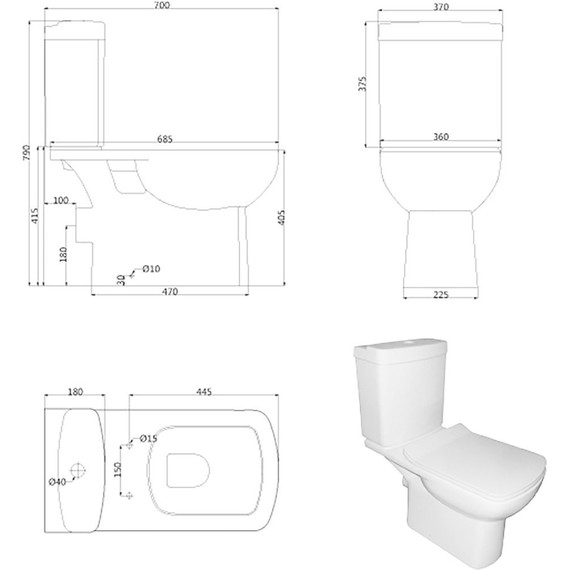 Унитаз-компакт Creo Ceramique Tours с крышкой микролифт - фото 16