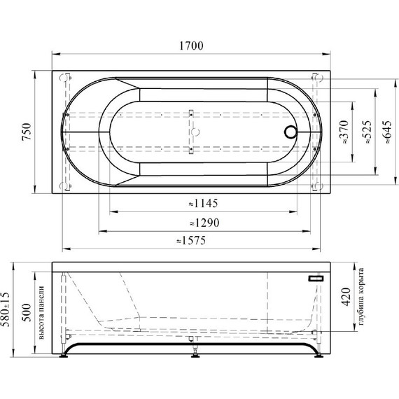 Ванна акриловая Радомир Виктория Лайт 170x75 см (в комплекте каркас), Размер - мм: 1700х750 - фото 8