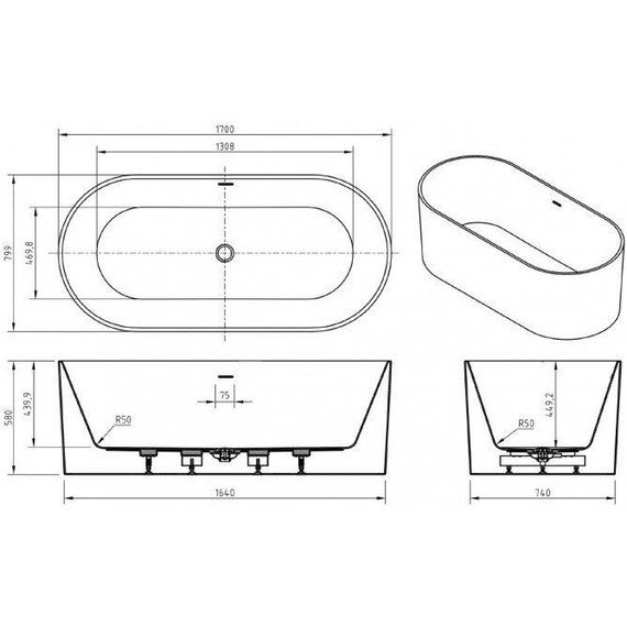 Ванна отдельностоящая BelBagno 170x80 см BB705-1700-800, Размер - мм: 1700х800 - фото 8