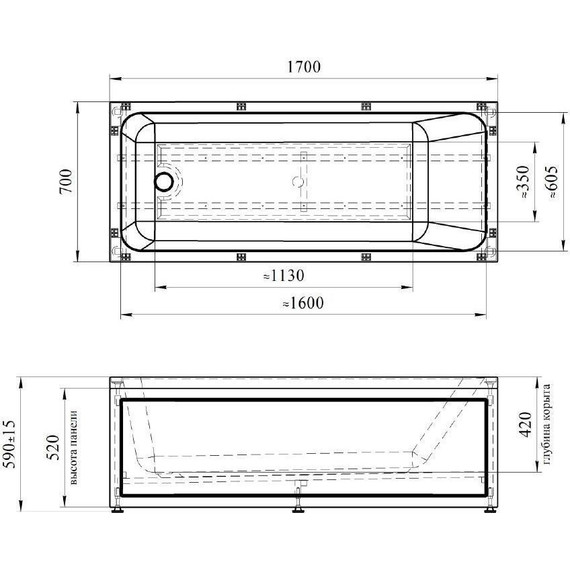 Ванна акриловая Радомир Дижон 170x70 см (в комплекте каркас), Размер - мм: 1700х700 - фото 7