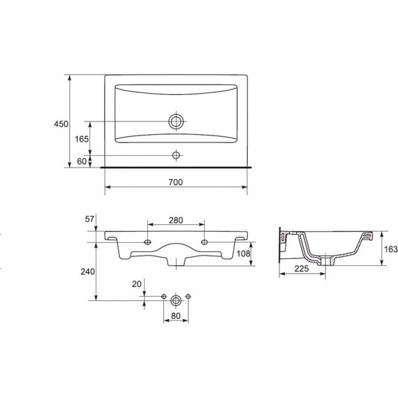 Раковина врезная на столешницу Cersanit Como 70 см UM-COM70/1 - фото 4