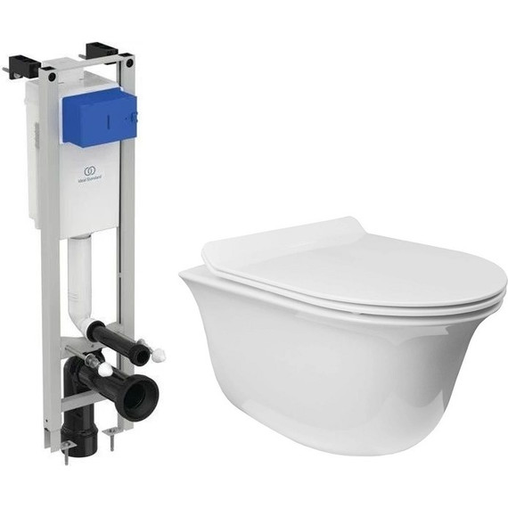 Инсталляция с подвесным унитазом комплект: Ideal Standard Prosys Eco Frame M E233267 с подвесным безободковым унитазом Azario Felice AZ-0051 сиденье микролифт, крепление - фото 