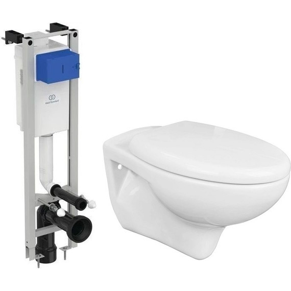 Инсталляция с подвесным унитазом комплект: Ideal Standard Prosys Eco Frame M E233267 с подвесным унитазом Azario Stella AZ-VT005+AZ-VT005sc сиденье микролифт, крепление - фото 