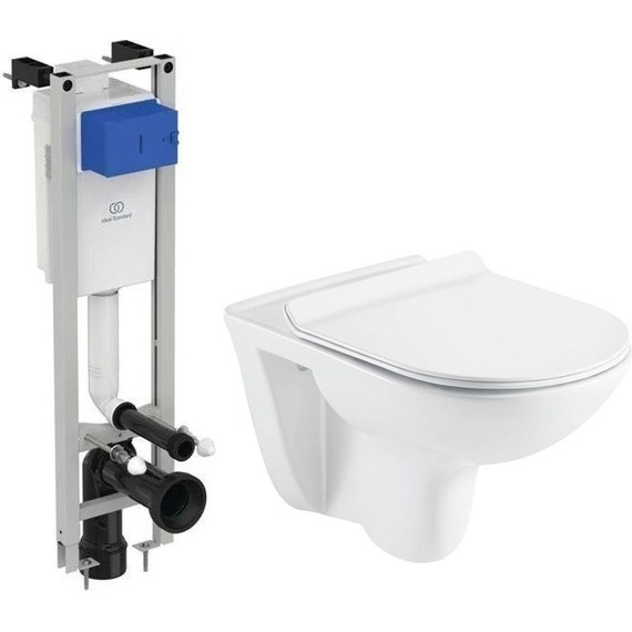 Инсталляция с подвесным унитазом комплект: Ideal Standard Prosys Eco Frame M E233267 с подвесным безободковым унитазом Azario Pavia AZ-2142 сиденье микролифт, крепление - фото 