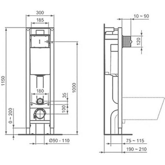 Инсталляция с подвесным унитазом комплект: Ideal Standard Prosys Eco Frame M E233267 с подвесным безободковым унитазом Azario Felice AZ-0051 сиденье микролифт, крепление - фото 12