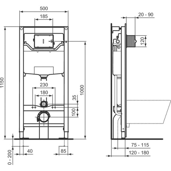 Инсталляция с подвесным унитазом комплект: Ideal Standard Prosys Frame 120 M R020467 с подвесным безободковым унитазом Azario Teramo AZ-0053 сиденье микролифт, крепление - фото 7