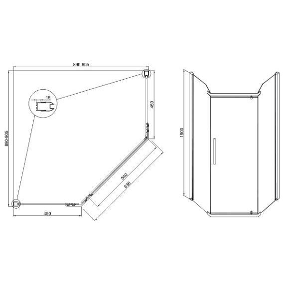 Душевое ограждение Sole Quadro 90х90 см, хром/прозрачное - фото 2