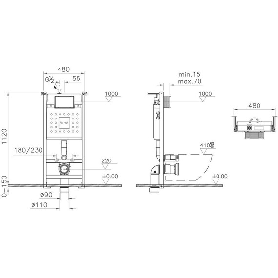 Инсталляция для унитаза Vitra V-Fix Core 800-1874 (кнопка смыва чёрная матовая) - фото 4