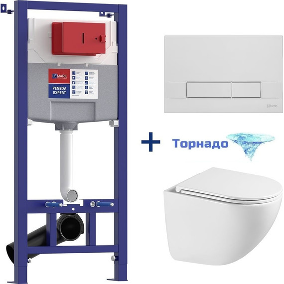 Инсталляция Lemark Peneda Expert с подвесным безободковым унитазом Glazer 100121431, кнопка хром глянцевая (Система смыва торнадо) - фото 