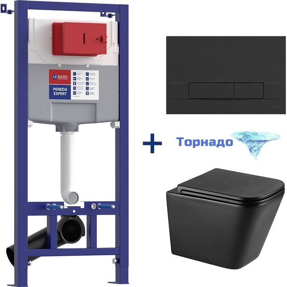 Инсталляция Lemark Peneda Expert с подвесным безободковым унитазом Florex 100122236, кнопка чёрная матовая (Система смыва торнадо) - фото 