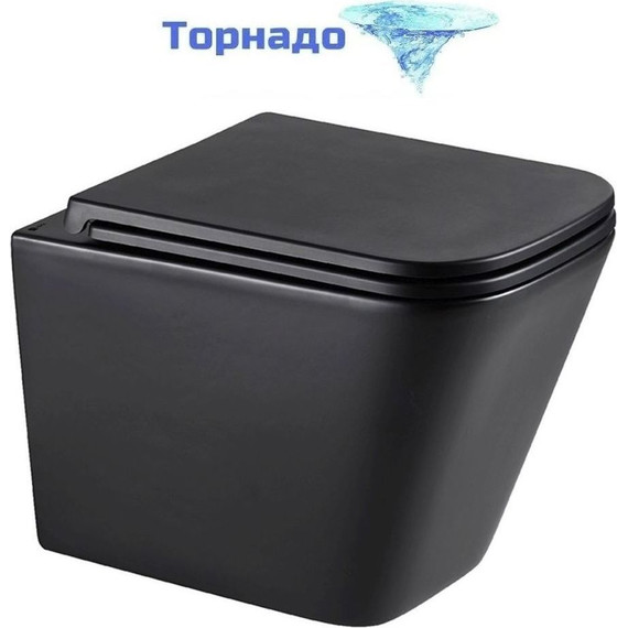 Унитаз подвесной безободковый Lemark Florex 9612002 с крышкой микролифт (Система смыва торнадо), чёрный матовый, Цвет производителя: чёрный матовый - фото 