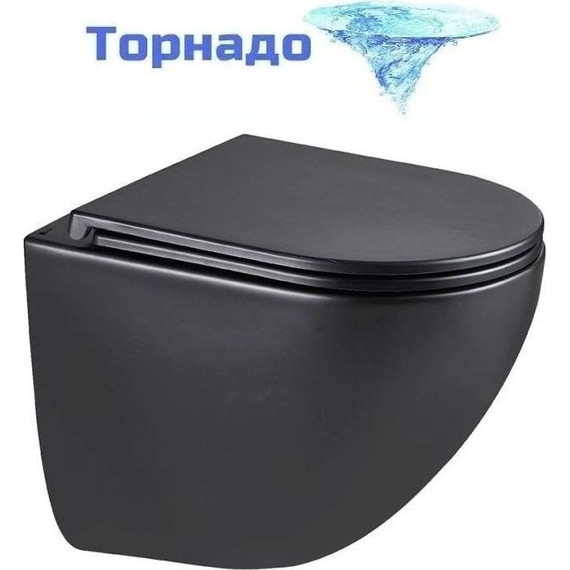 Унитаз подвесной безободковый Lemark Glazer 9612004 с крышкой микролифт (Система смыва торнадо), чёрный матовый - фото 