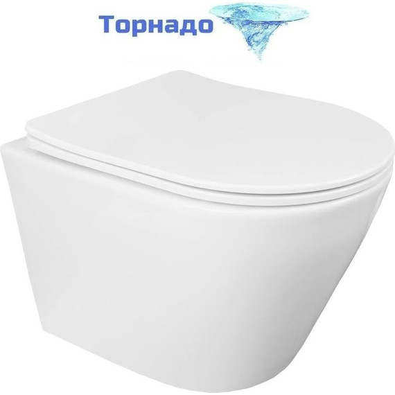 Унитаз подвесной безободковый Loranto Krosa 87266 с крышкой микролифт (Система смыва торнадо) - фото 