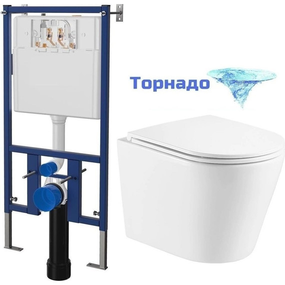 Инсталляция с подвесным унитазом комплект: Loranto 4501 с подвесным безободковым унитазом Azario Teramo AZ-0053-UQ сиденье микролифт (Система смыва торнадо) - фото 