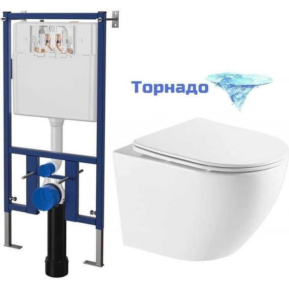 Инсталляция с подвесным унитазом комплект: Loranto 4501 с подвесным безободковым унитазом Azario Grado AZ-0046-UQ сиденье микролифт (Система смыва торнадо) - фото 