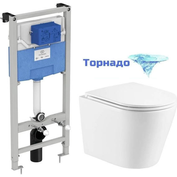 Инсталляция с подвесным унитазом комплект: Ideal Standard Prosys Frame 120 M R020467 с подвесным безободковым унитазом Azario Teramo AZ-0053-UQ сиденье микролифт, крепление (Система смыва торнадо) - фото 