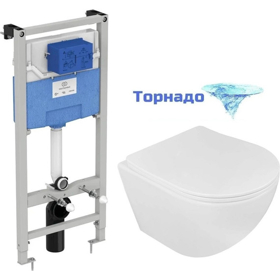 Инсталляция с подвесным унитазом комплект: Ideal Standard Prosys Frame 120 M R020467 с подвесным безободковым унитазом Loranto Ester 87265 сиденье микролифт, крепление (Система смыва торнадо) - фото 