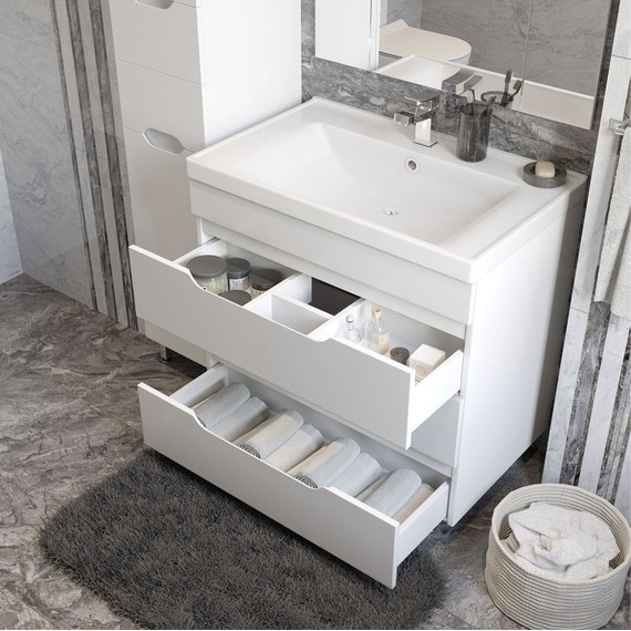 Тумба напольная с раковиной Mirsant Soho quadro 90 см (раковина Deep 90) белый - фото 7