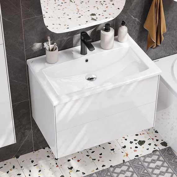 Тумба подвесная с раковиной Акватон Сохо 75 см 1A258101AJ010, белый глянцевый - фото 8