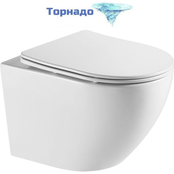 Унитаз подвесной безободковый Azario Grado AZ-0046-UQ3 с тонкой крышкой микролифт (Система смыва торнадо) - фото 