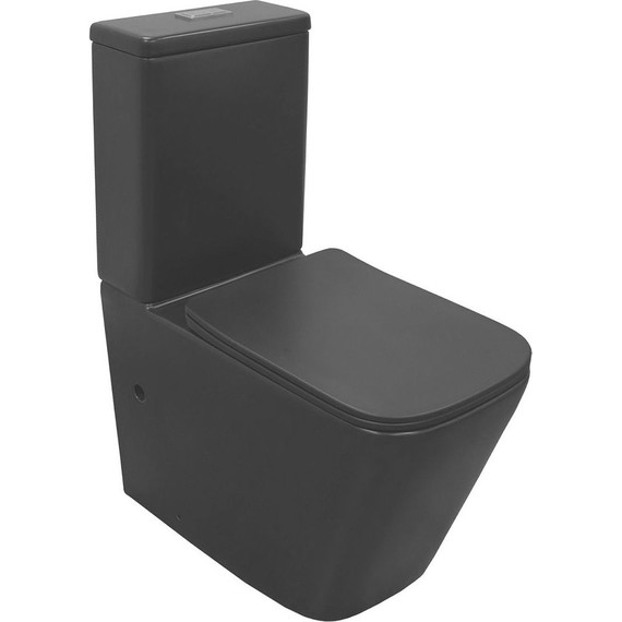 Унитаз-компакт безободковый Azario Black King AZ-8303D с тонкой крышкой микролифт, чёрный матовый, Цвет производителя: чёрный матовый - фото 