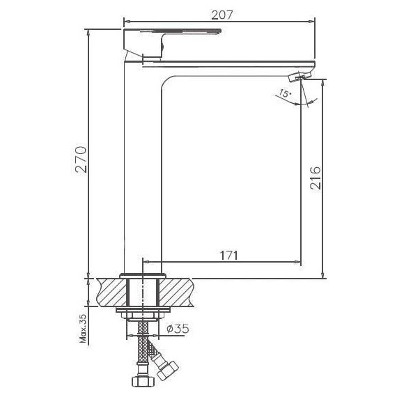 Душевой комплект Haiba: Душевая стойка HB24505 + смеситель для раковины высокий HB11505, цвет хром - фото 4