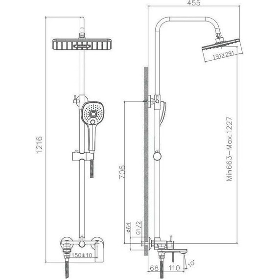 Душевой комплект Haiba: Душевая стойка HB24505 + смеситель для раковины высокий HB11505, цвет хром - фото 5