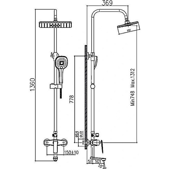 Душевой комплект Haiba: Душевая стойка HB24548-7 + смеситель для раковины HB10548-7, цвет чёрный/хром - фото 17