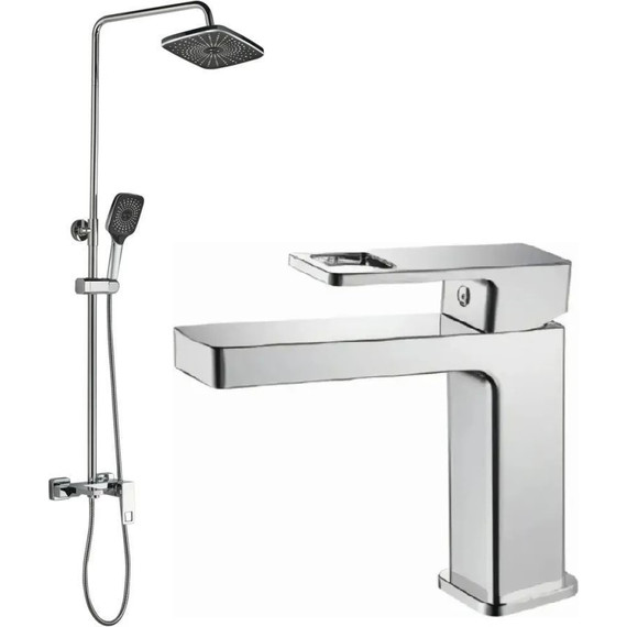 Душевой комплект Haiba: Душевая стойка HB24615 + смеситель для раковины HB10615, цвет хром - фото 