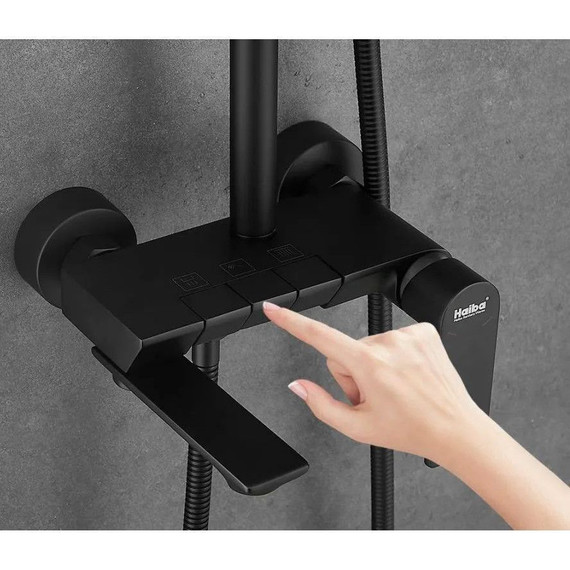 Душевой комплект Haiba: Душевая стойка HB24639-7 + смеситель для раковины HB10639-7, цвет чёрный матовый - фото 15