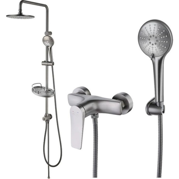 Душевой комплект Lemark: Душевая стойка Bronx LM3788GM + смеситель для душа Bronx LM3703GM, графит - фото 