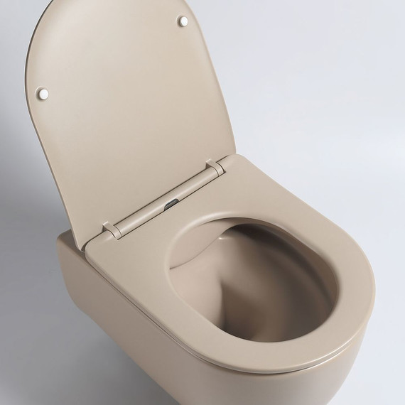 Унитаз подвесной безободковый Vincea Evo VT1-34SMC с тонкой крышкой микролифт, капучино матовый, Цвет производителя: бежевый - фото 6