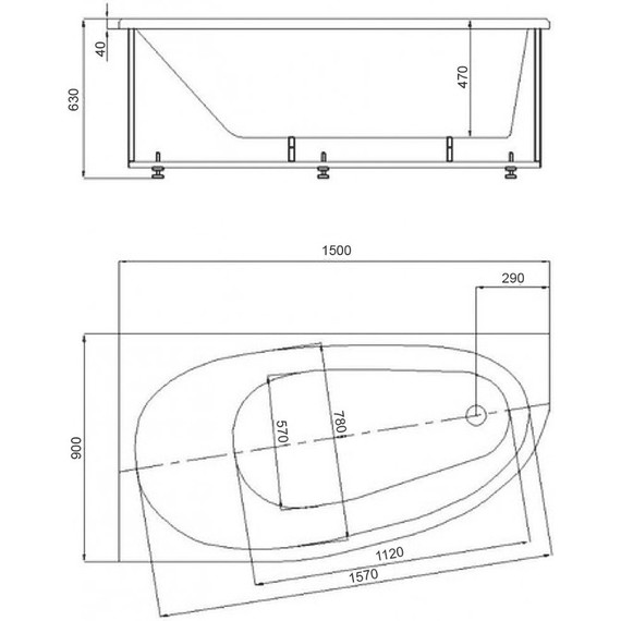 Ванна акриловая Azario Kapris 150x90 см L AV.0002150, Размер - мм: 1500х900 - фото 8