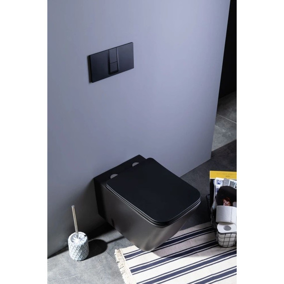 Унитаз подвесной безободковый Aquanet Rimless Tavr-W BL-103N-WHT black 287011 с тонкой крышкой микролифт, чёрный матовый, Цвет производителя: чёрный матовый - фото 20