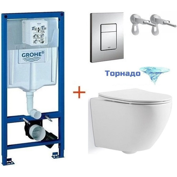 Инсталляция с подвесным унитазом комплект: Grohe Rapid SL 38772001 с подвесным унитазом Sole Pandora сиденье микролифт, крепление, кнопка смыва хром (система смыва Торнадо) - фото 2