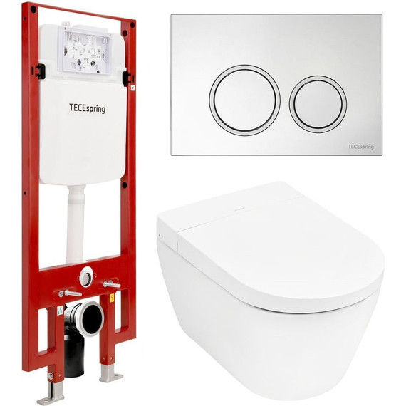 Инсталляция с подвесным унитазом-биде комплект: Tece Spring S955799 сиденье микролифт, кнопка смыва хром - фото 