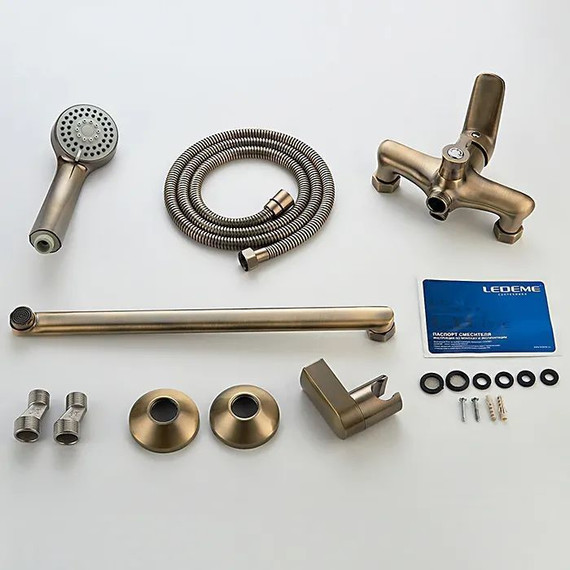 Смеситель для ванны Ledeme L2248C с душевым гарнитуром, бронза - фото 7