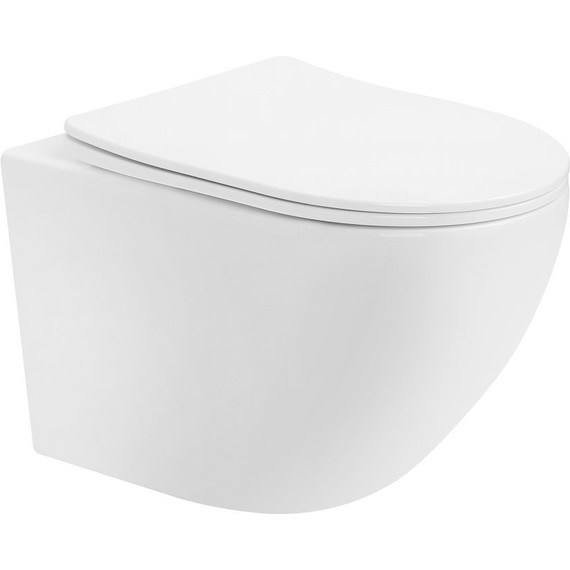 Унитаз подвесной безободковый Abber Bequem AC1100T с тонкой крышкой микролифт (Система смыва торнадо), Цвет производителя: белый - фото 2